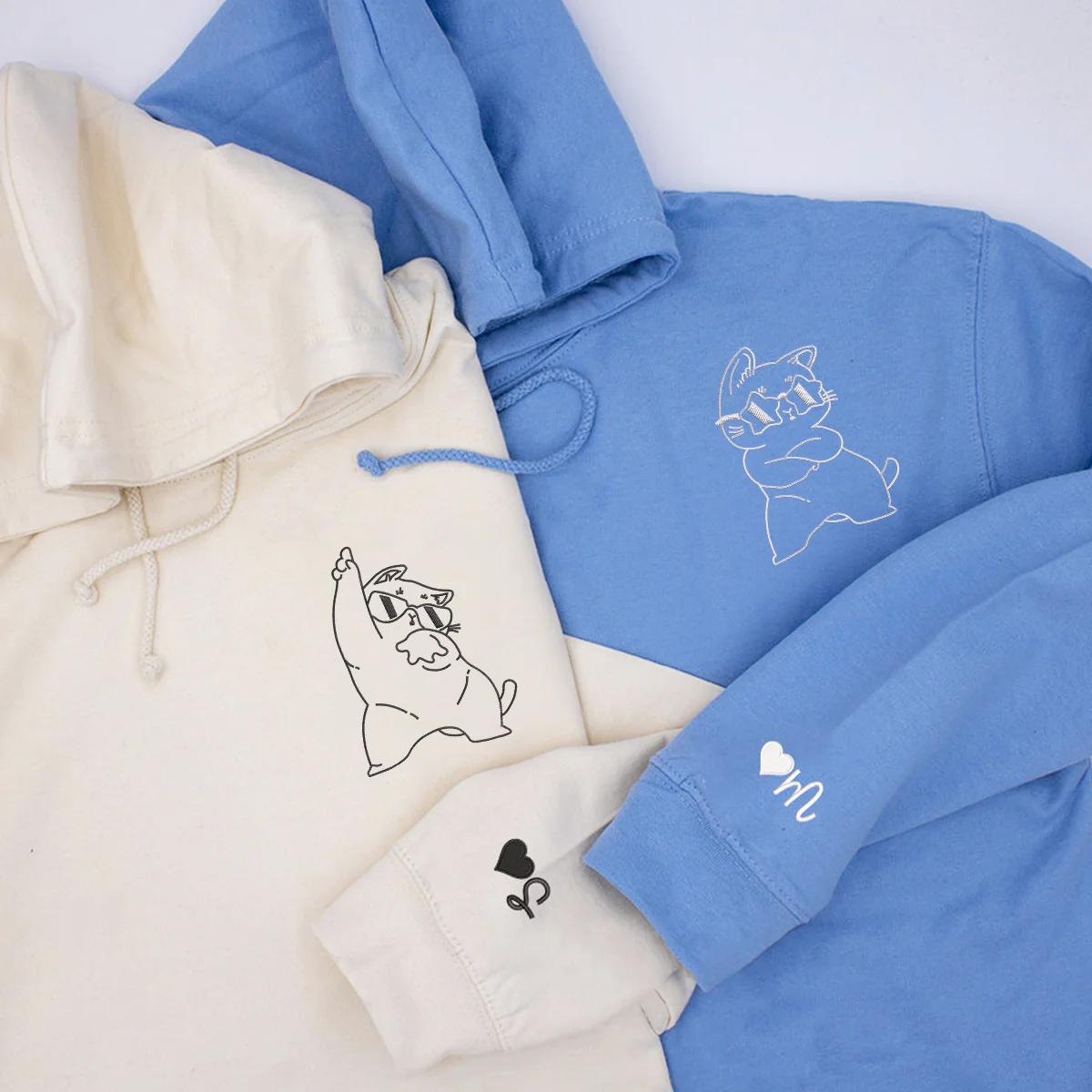 Custom Embroidered Cool Cat Matching Hoodies for Couples - Image 4