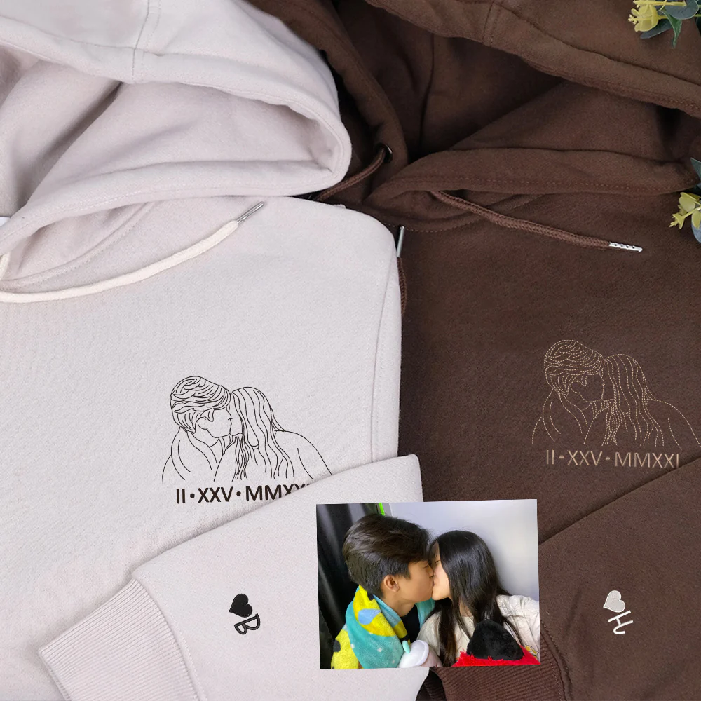 Custom Embroidered Couple Art Drawing Gift, Portrait From Photo, Embroidered Sweatshirt, Valentine Personalized, First Anniversary Gift - Image 3