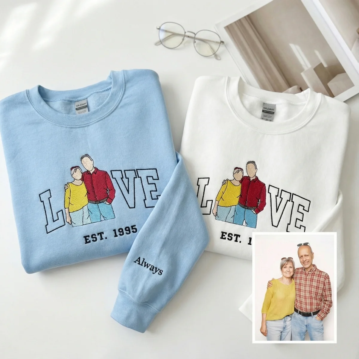 Custom Embroidered Couple Portrait from Photo Sweatshirt - Valentine’s Day Hoodie for Couples - Image 3