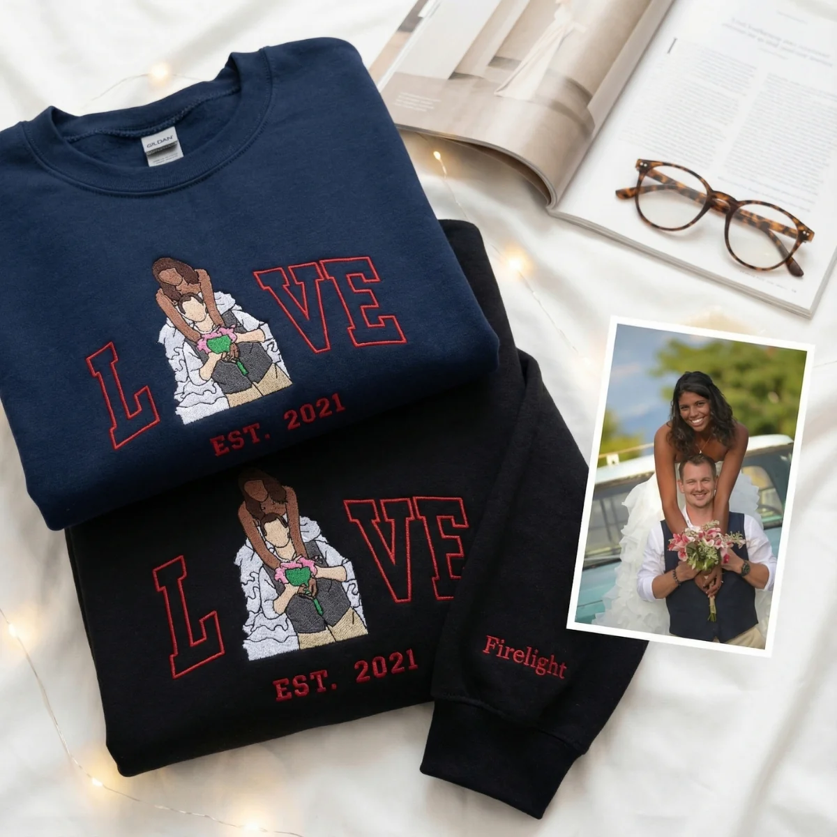 Custom Embroidered Couple Portrait from Photo Sweatshirt - Valentine’s Day Hoodie for Couples - Image 4