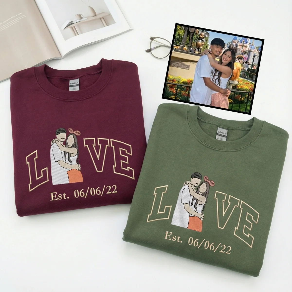 Custom Embroidered Couple Portrait from Photo Sweatshirt - Valentine’s Day Hoodie for Couples - Image 5