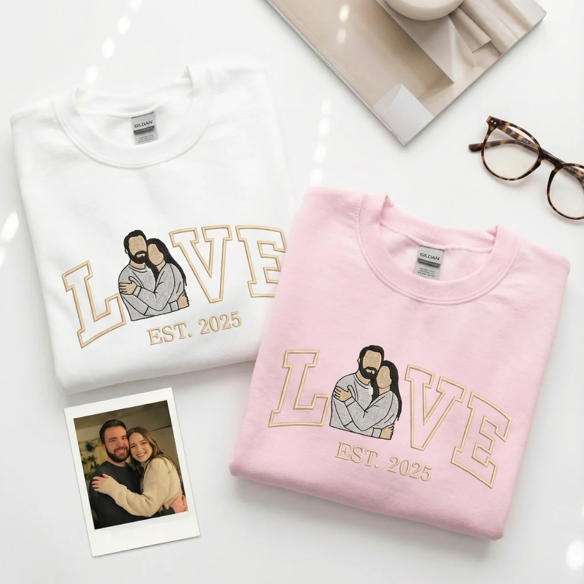 Custom Embroidered Couple Portrait from Photo Sweatshirt - Valentine’s Day Hoodie for Couples - Image 6