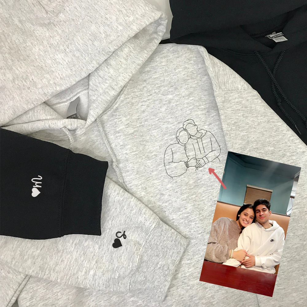 Custom Embroidered Couple Sweatshirts Hoodies, Personalized Portrait from Photo, Special Gift for Loved Ones - Image 3