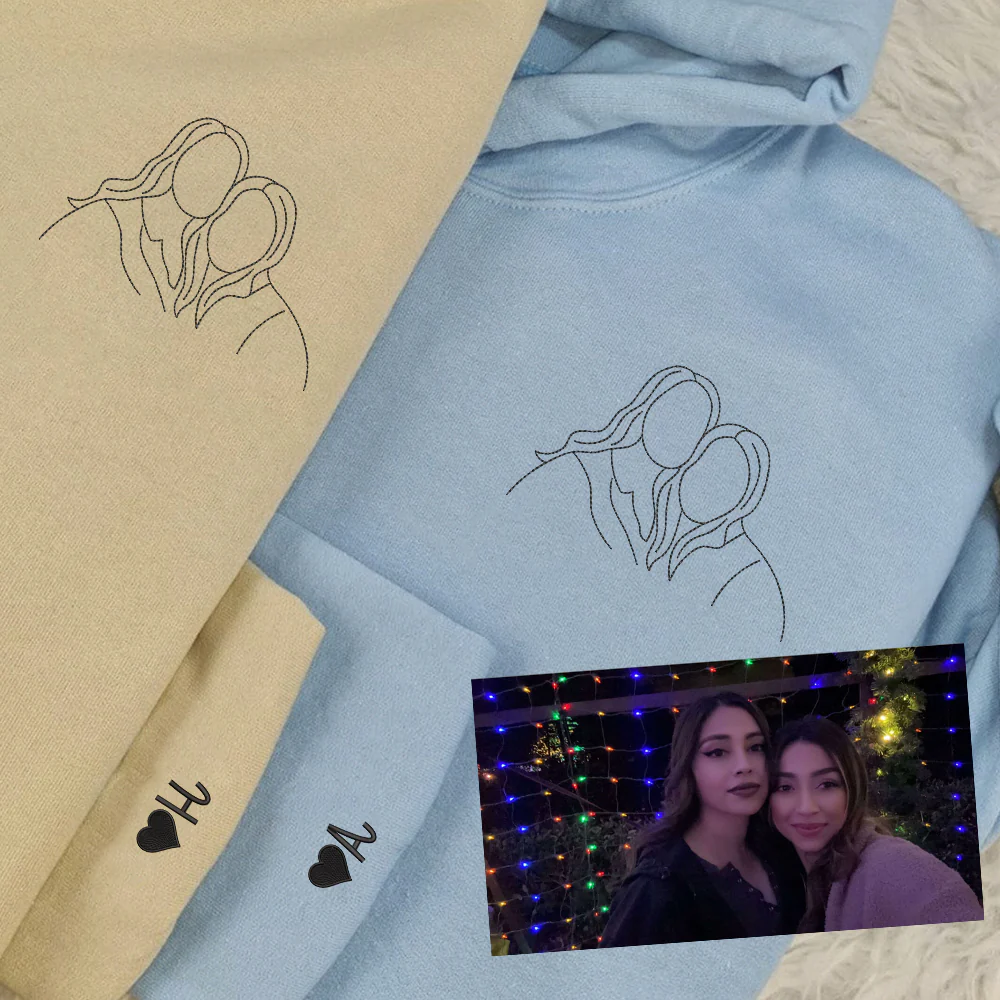 Custom Embroidered Couple Sweatshirts Hoodies, Personalized Portrait from Photo, Unique Anniversary Gift - Image 3