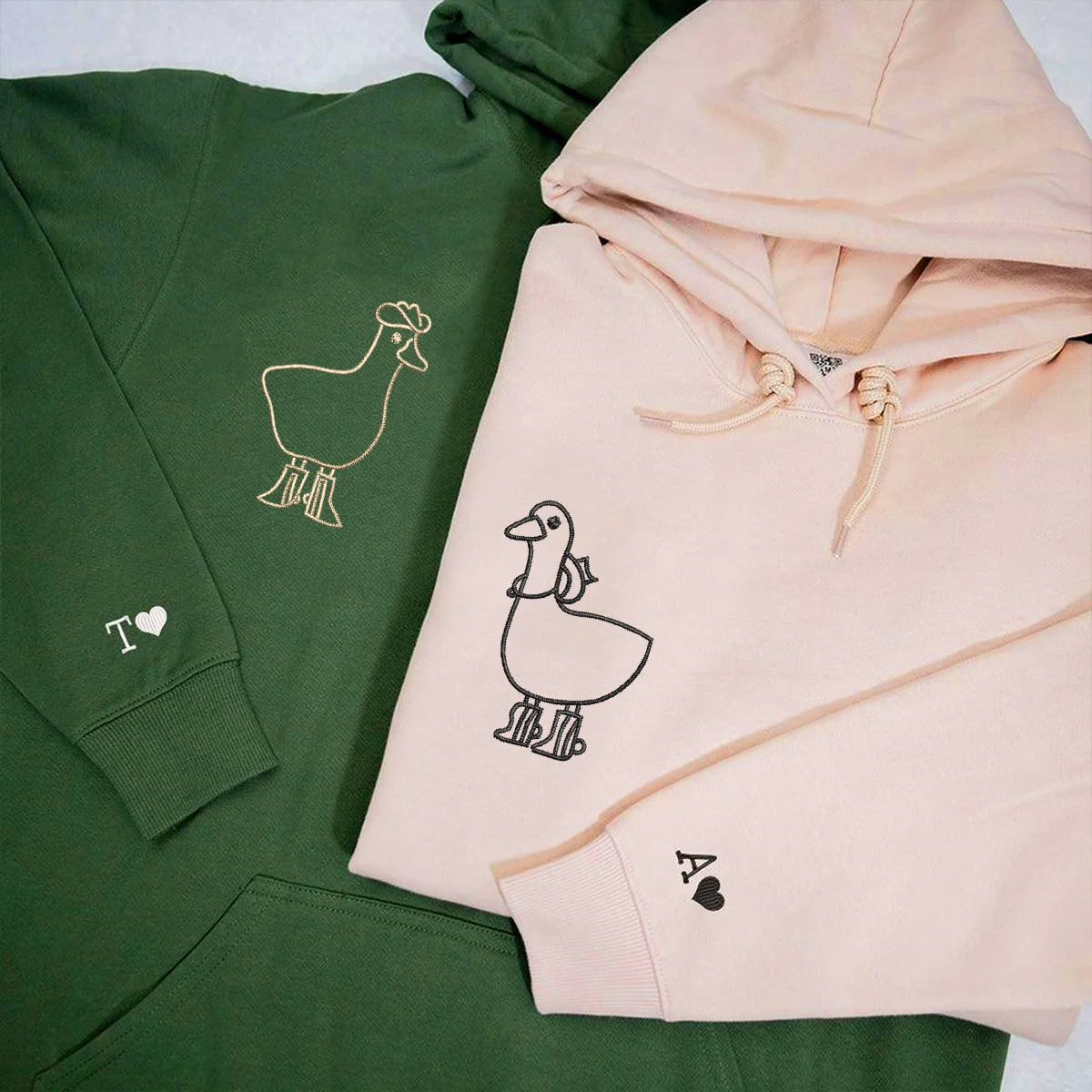 Custom Embroidered Cowboy Duck Matching Hoodies for Couples - Image 2