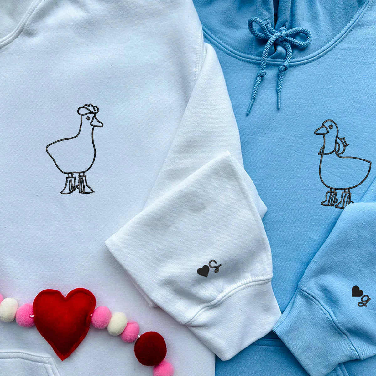 Custom Embroidered Cowboy Duck Matching Hoodies for Couples - Image 5