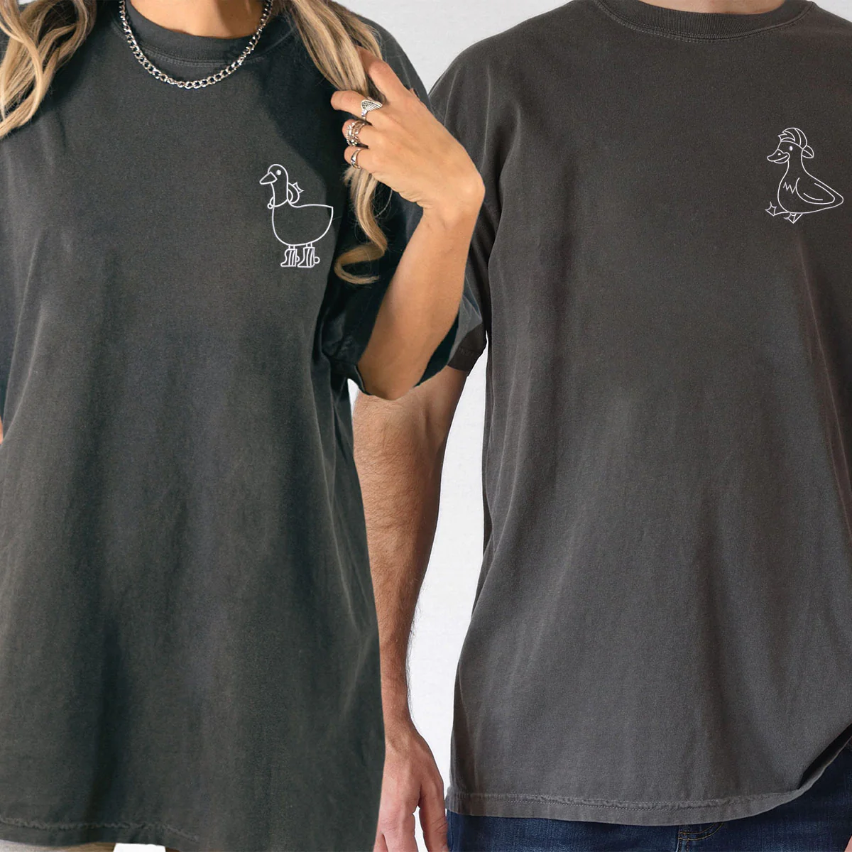 Custom Embroidered Cowboy Duck Matching T-shirts for Couples - Image 6
