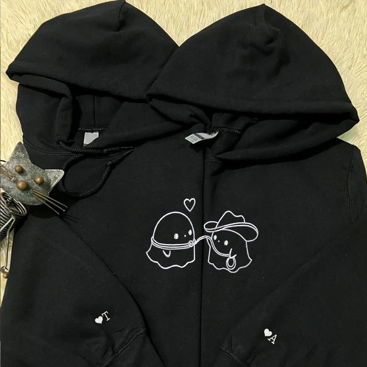 Custom Embroidered Cowboy Ghost Love Matching Hoodies for Couples - Image 2