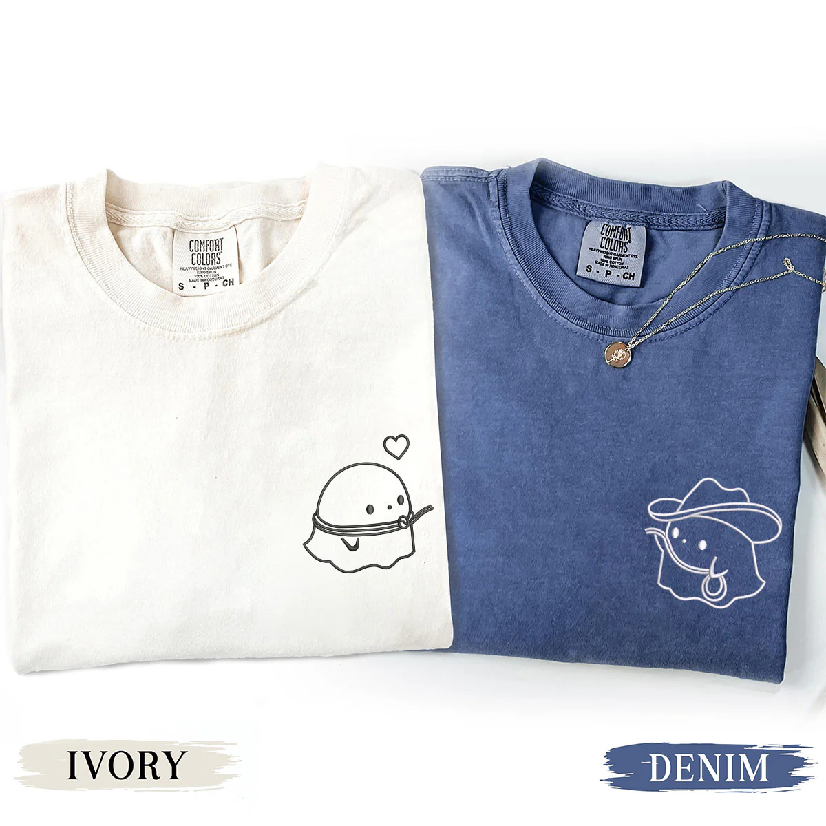 Custom Embroidered Cowboy Ghost Love Matching T-shirts for Couples