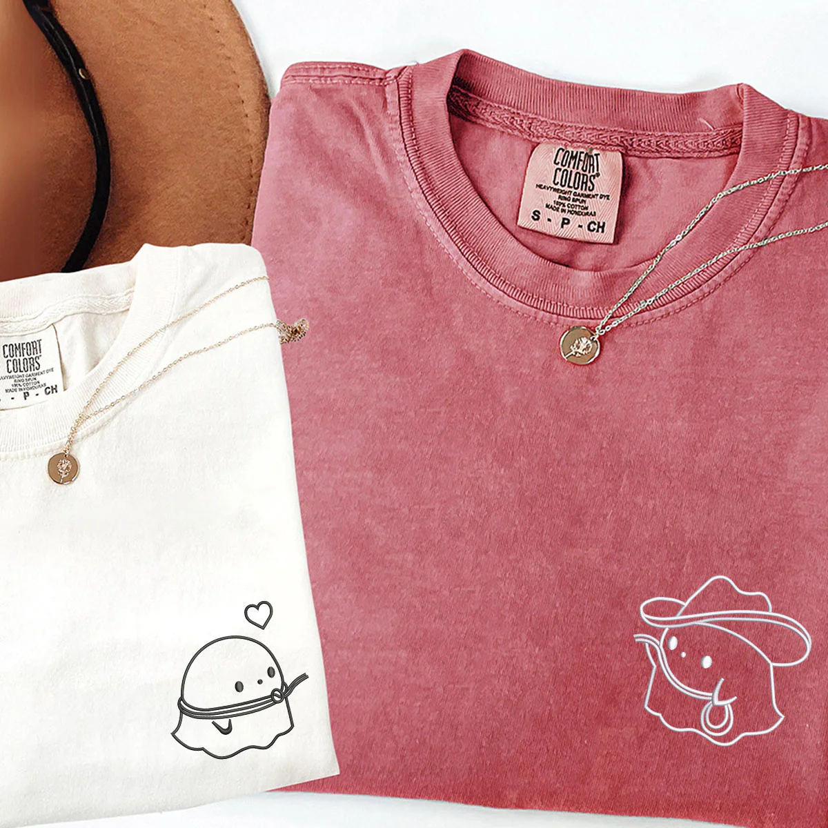 Custom Embroidered Cowboy Ghost Love Matching T-shirts for Couples - Image 2