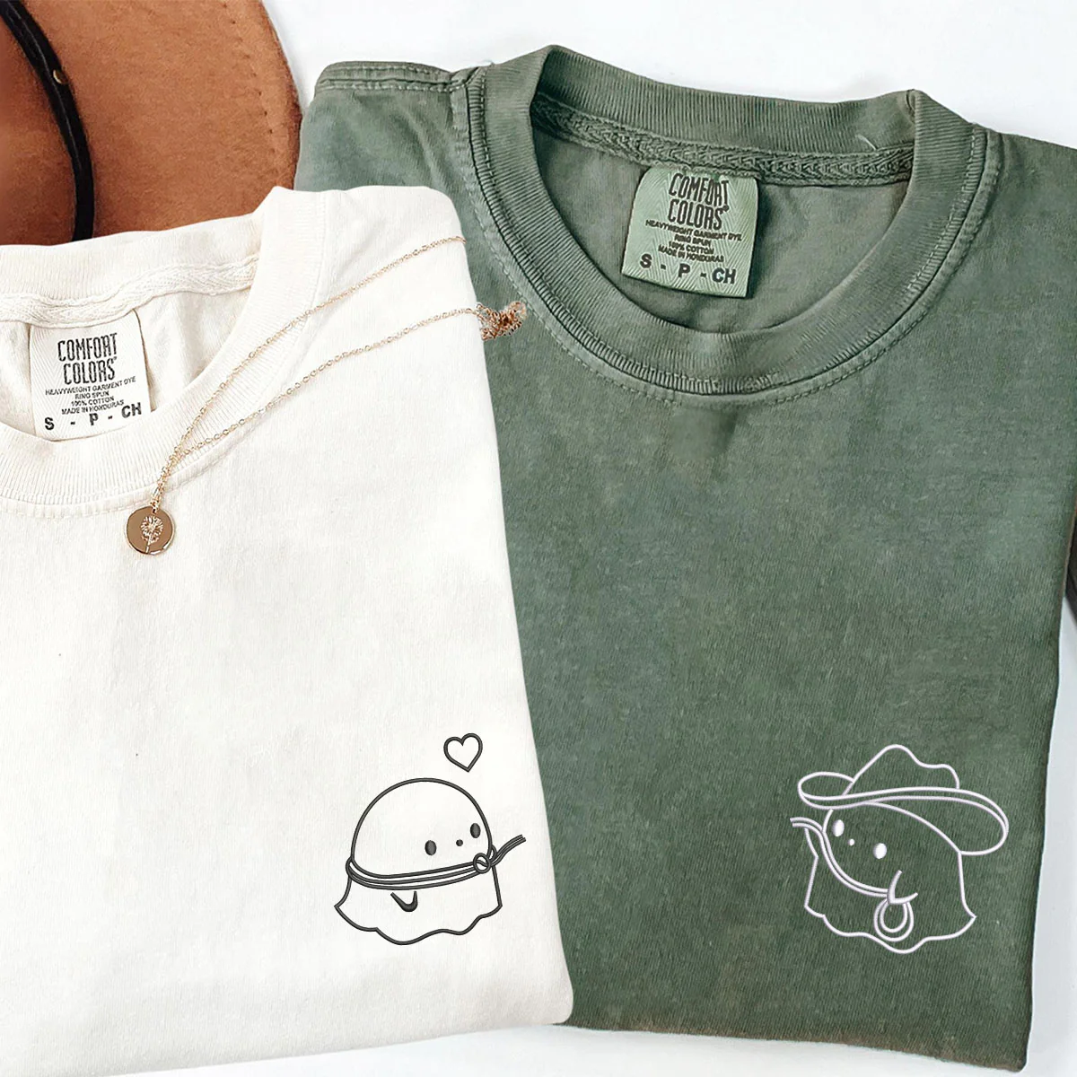 Custom Embroidered Cowboy Ghost Love Matching T-shirts for Couples - Image 4