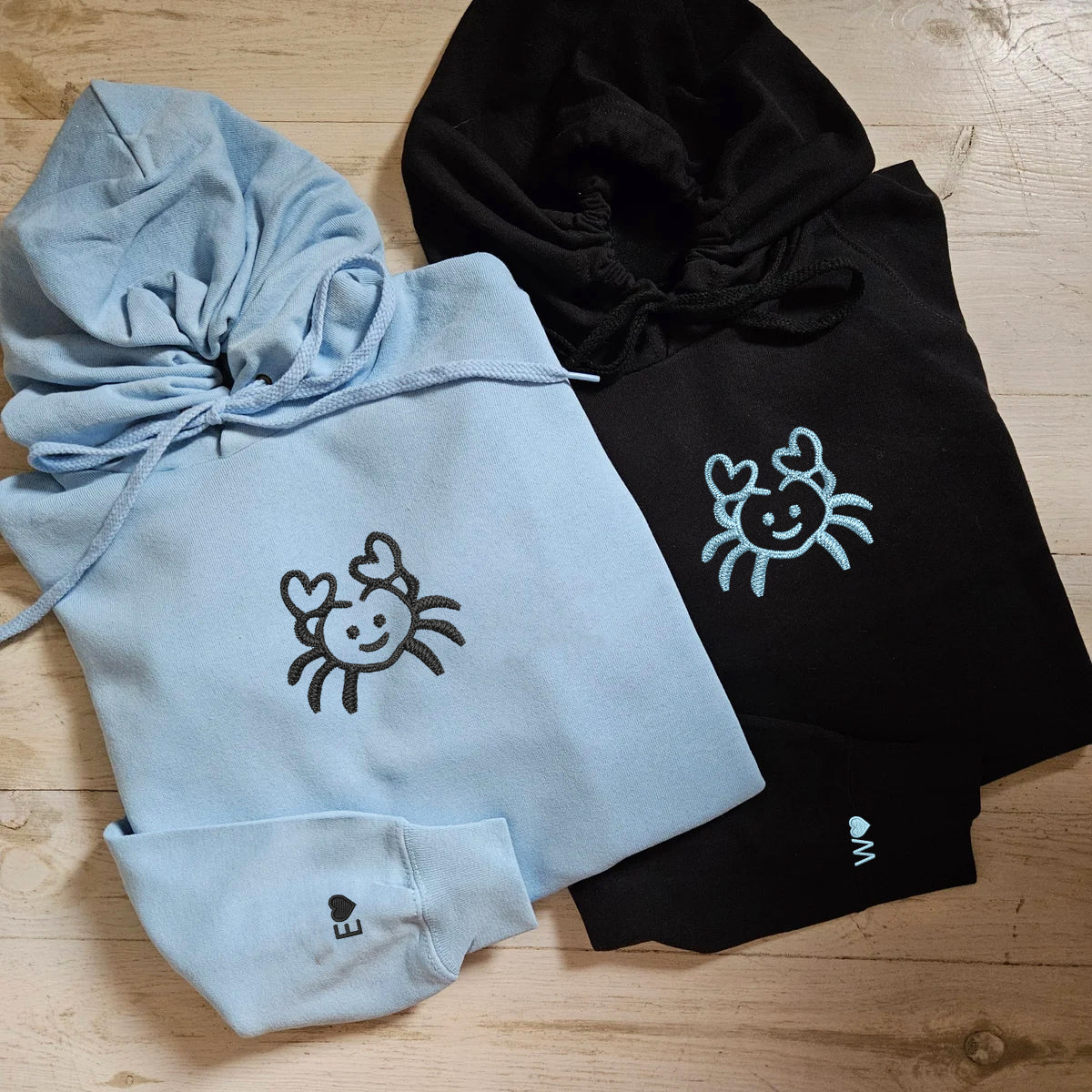 Custom Embroidered Crab Love Matching Hoodies for Couples - Image 3