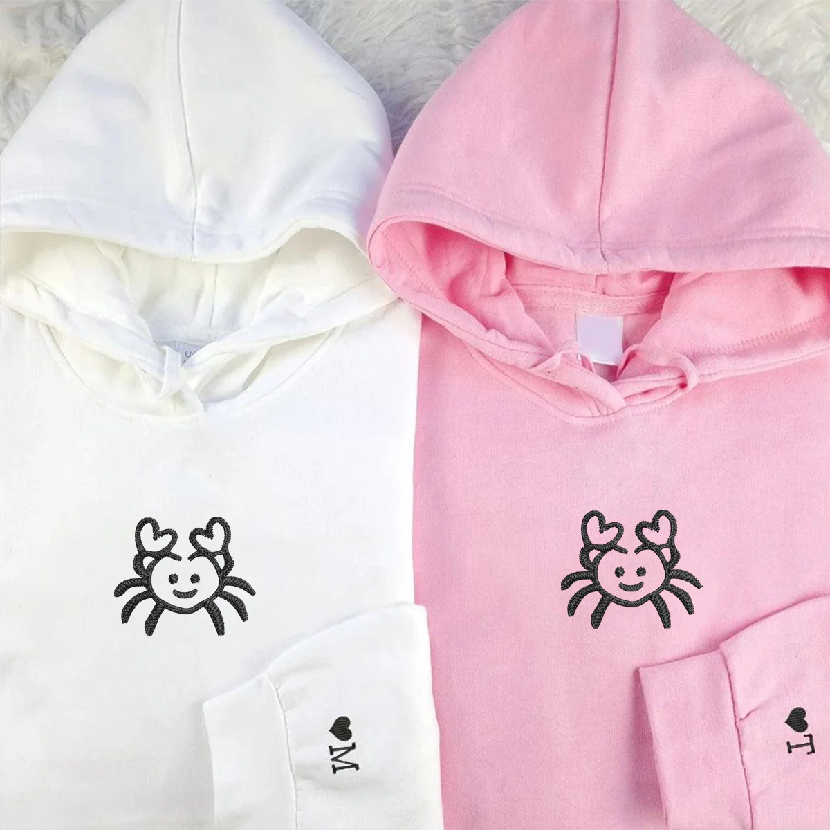 Custom Embroidered Crab Love Matching Hoodies for Couples - Image 4