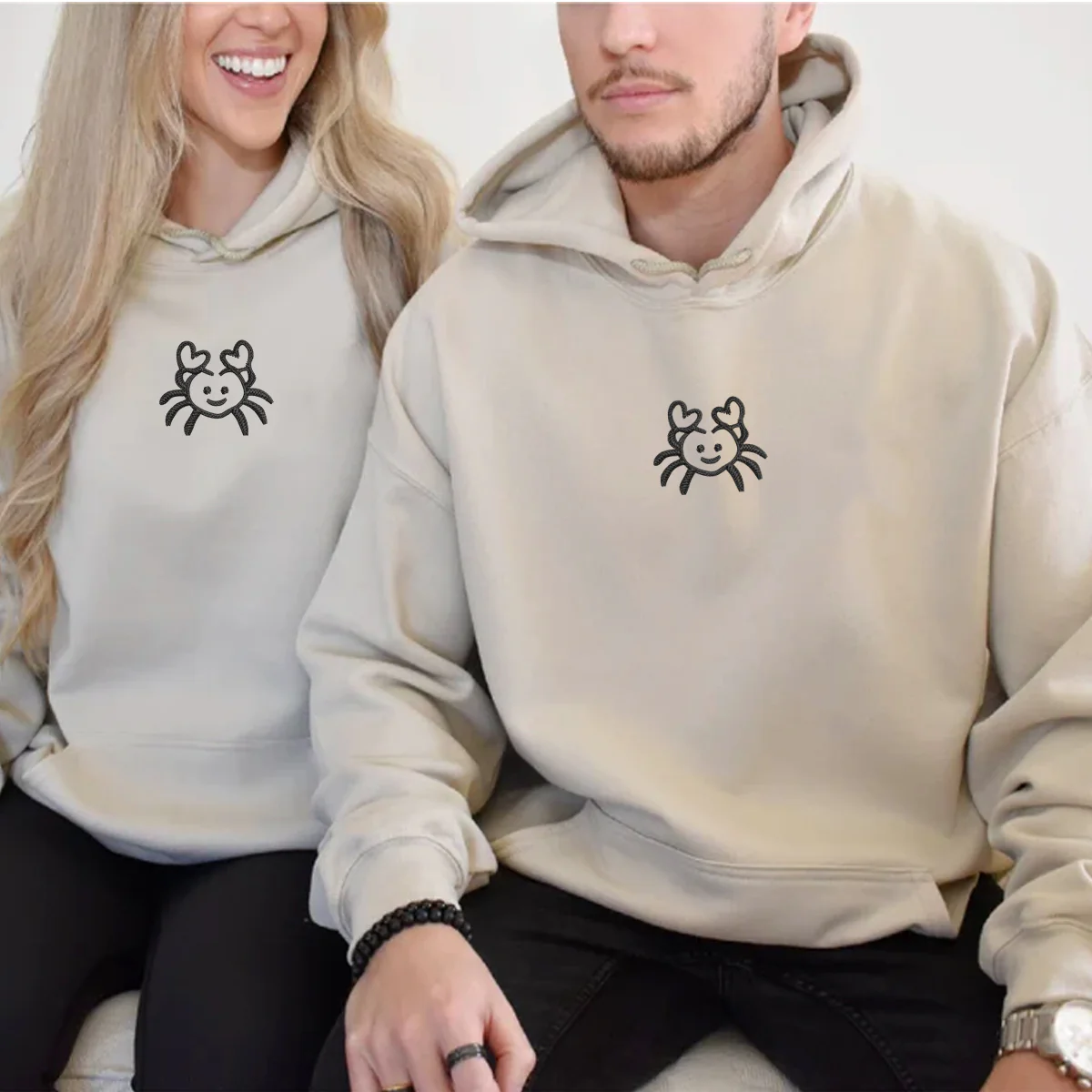 Custom Embroidered Crab Love Matching Hoodies for Couples - Image 7