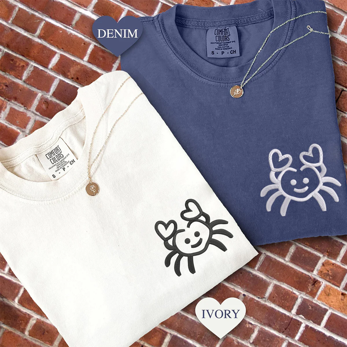 Custom Embroidered Crab Love Matching T-shirts for Couples