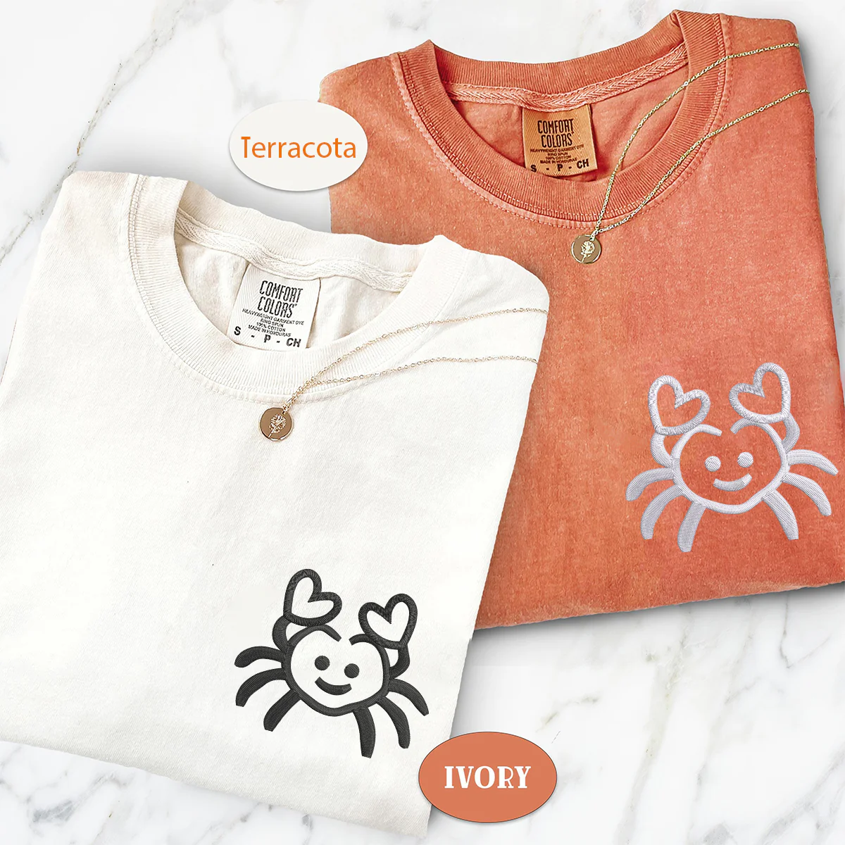 Custom Embroidered Crab Love Matching T-shirts for Couples - Image 2