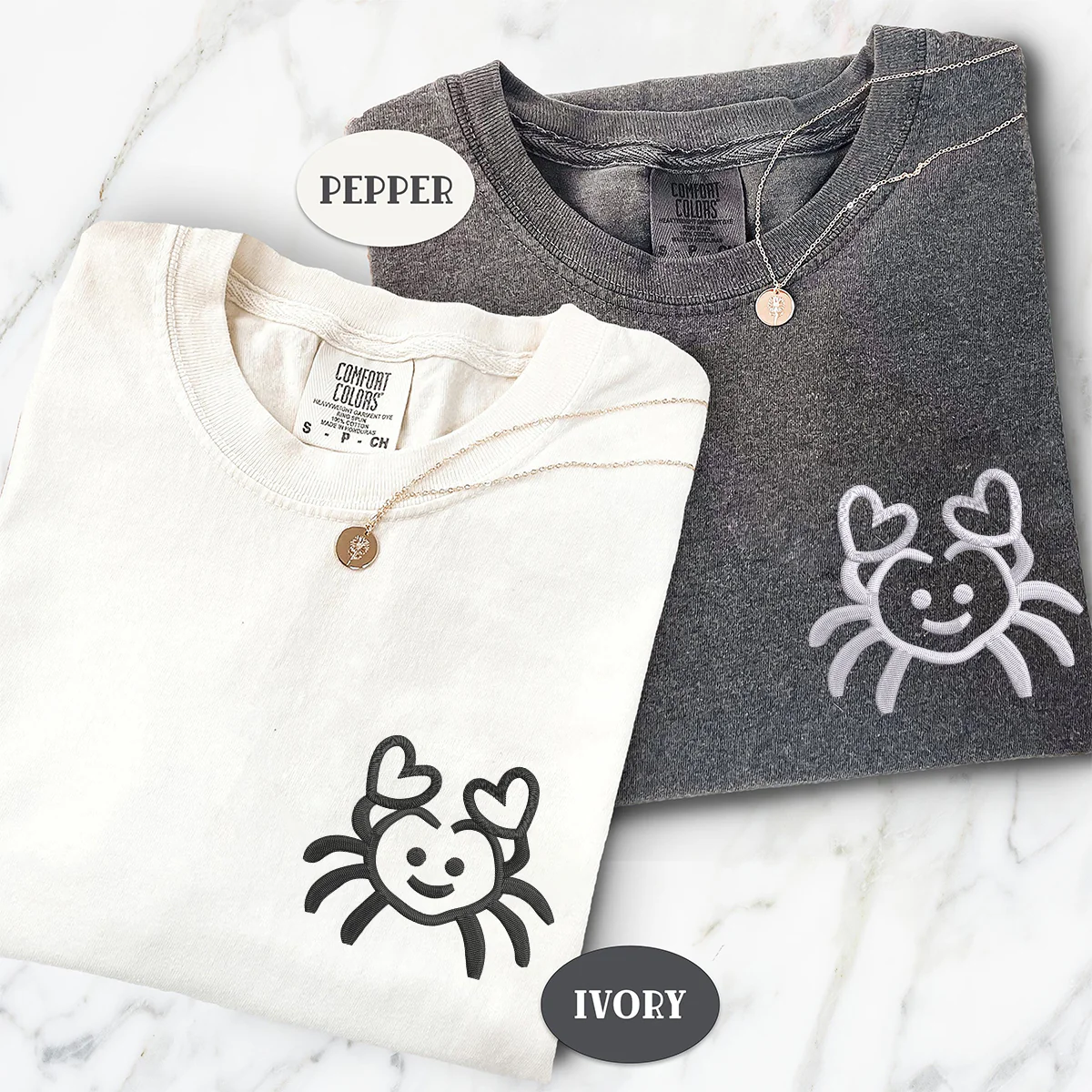 Custom Embroidered Crab Love Matching T-shirts for Couples - Image 3
