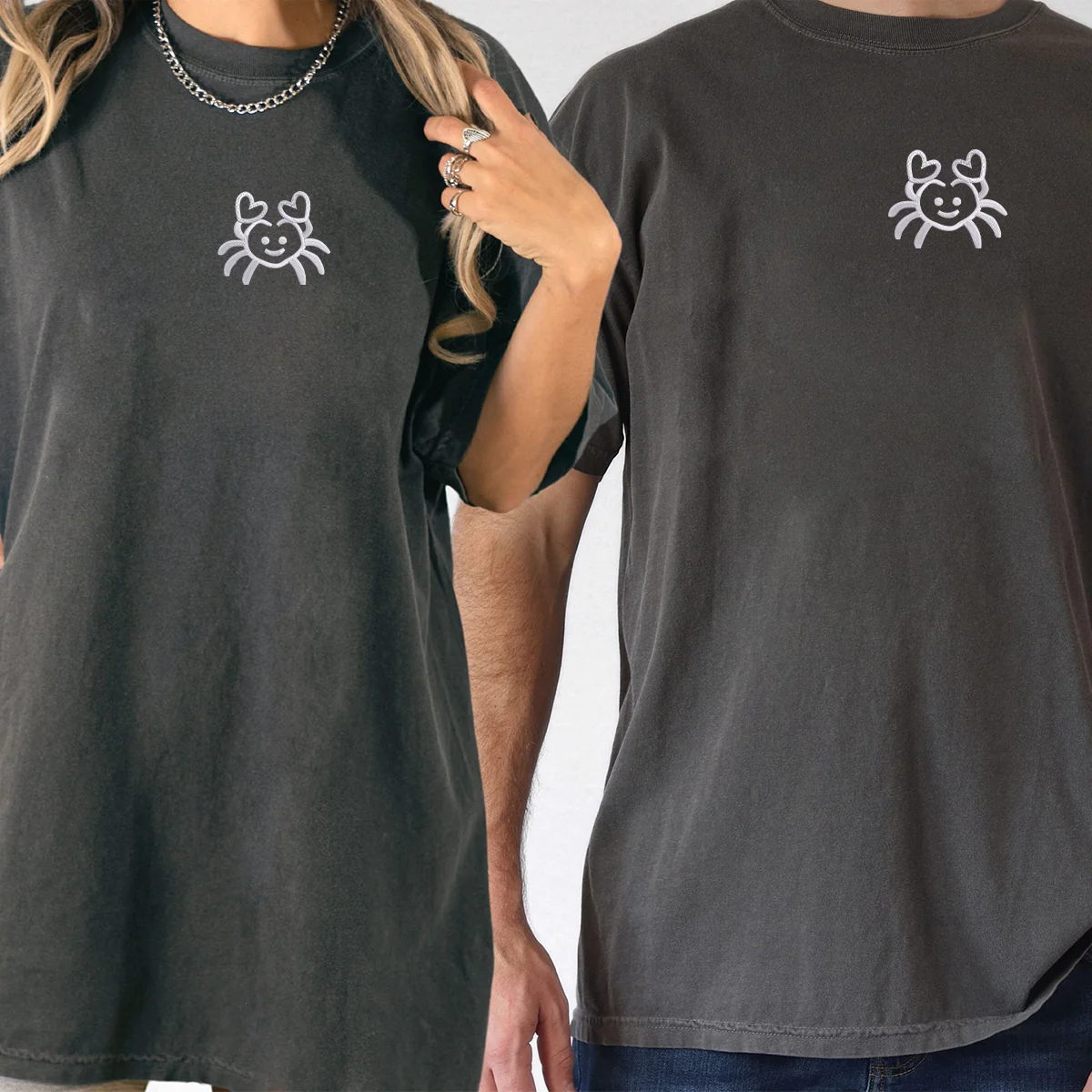 Custom Embroidered Crab Love Matching T-shirts for Couples - Image 6
