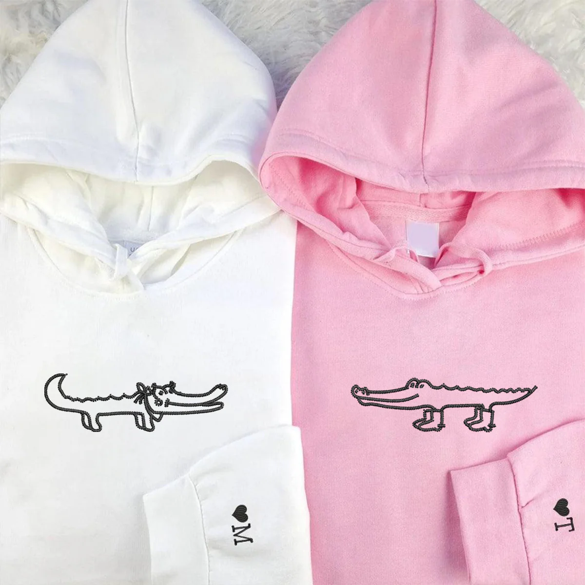 Custom Embroidered Crocodile Love Matching Hoodies for Couples