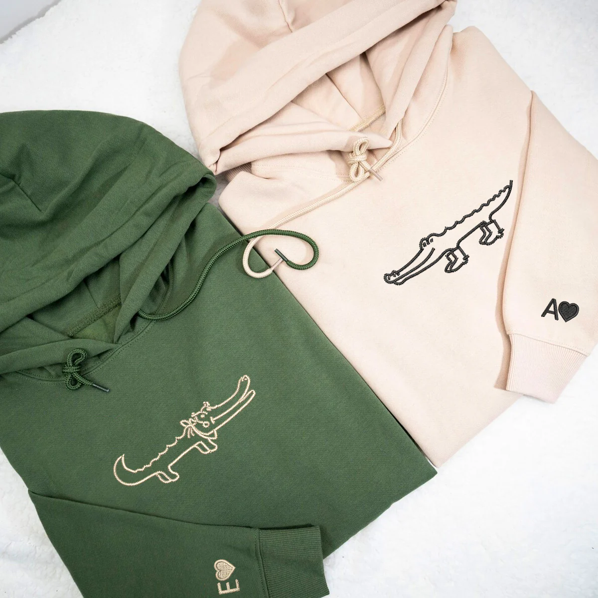 Custom Embroidered Crocodile Love Matching Hoodies for Couples - Image 2