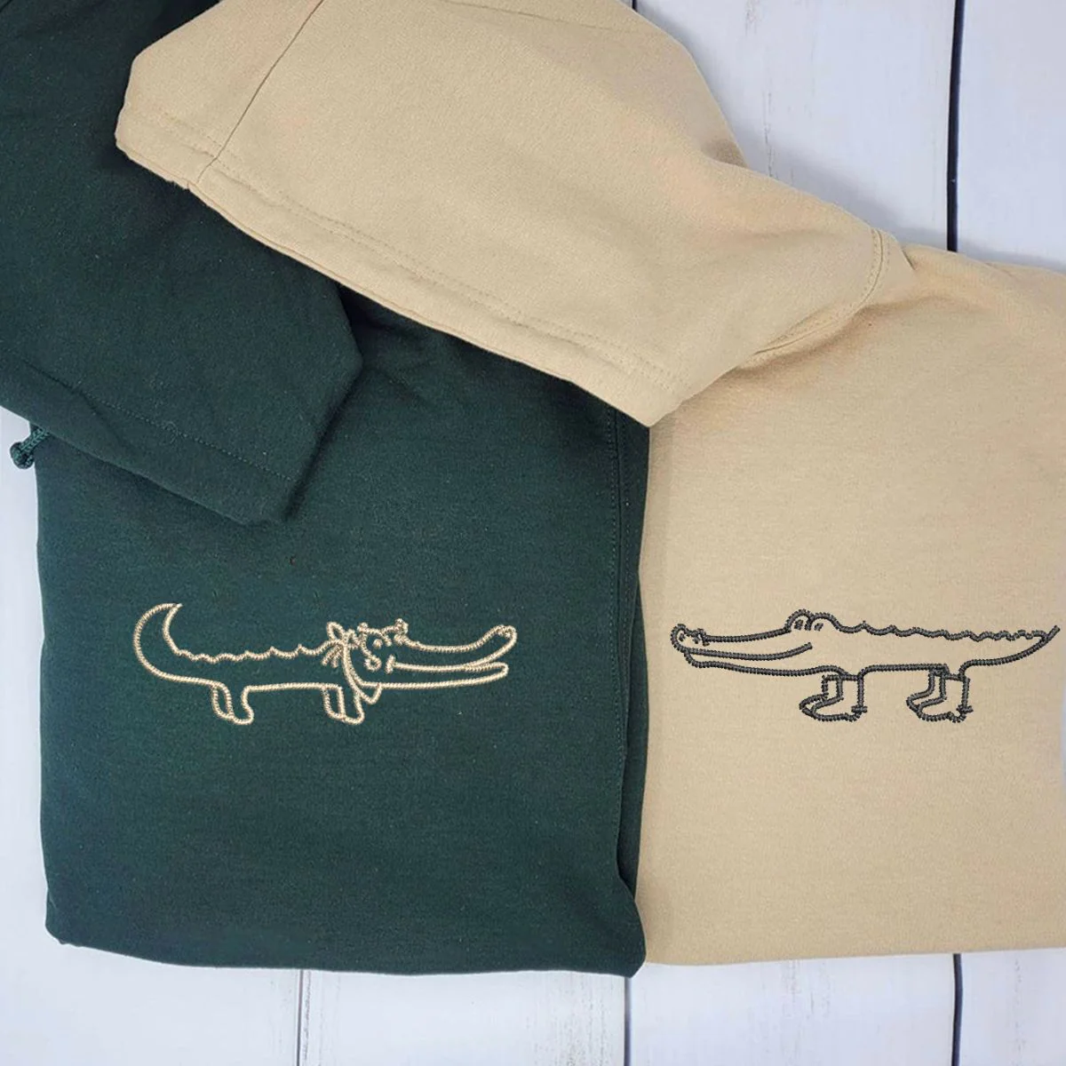 Custom Embroidered Crocodile Love Matching Hoodies for Couples - Image 3