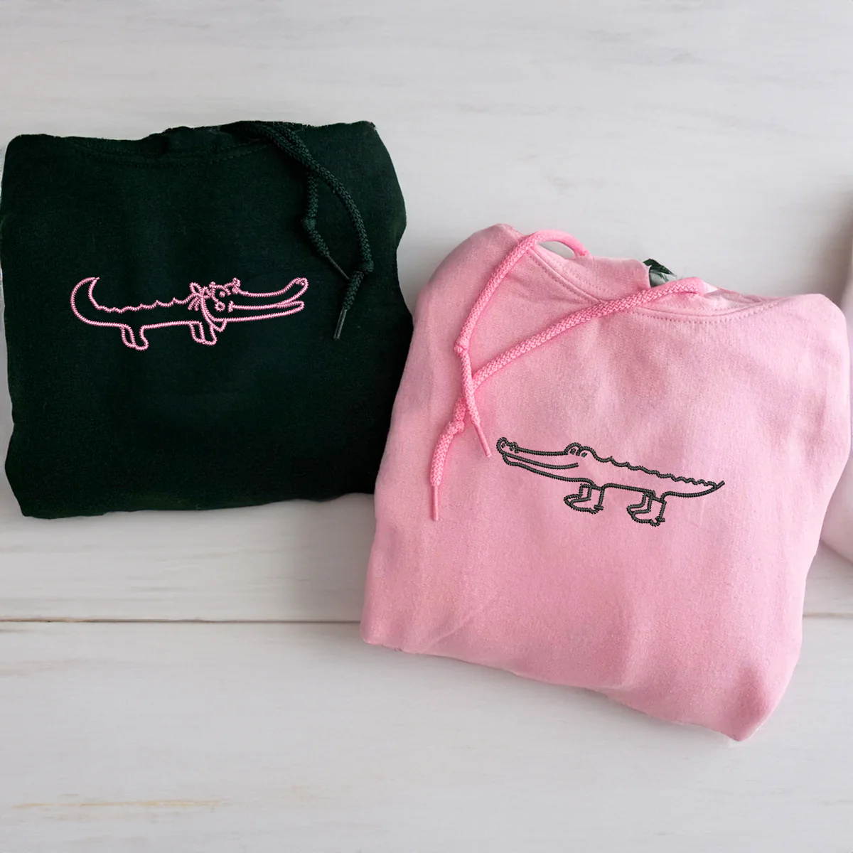 Custom Embroidered Crocodile Love Matching Hoodies for Couples - Image 4