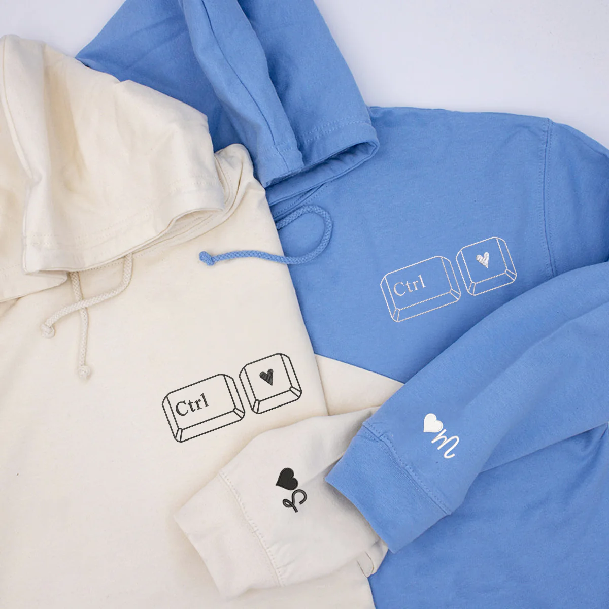 Custom Embroidered Ctrl Love Matching Hoodies for Couples - Image 2
