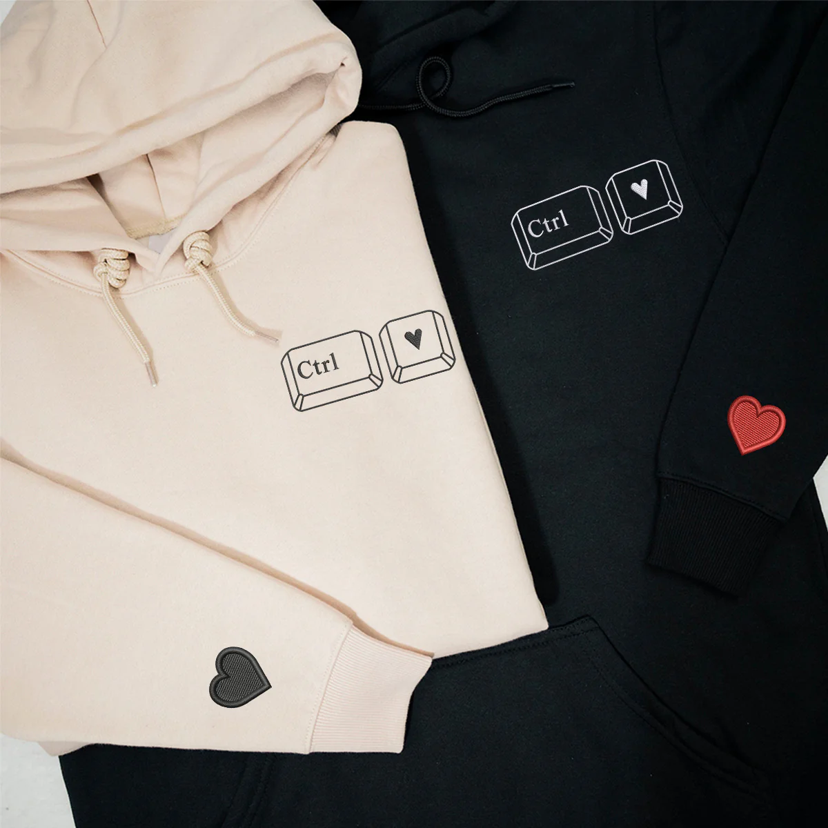 Custom Embroidered Ctrl Love Matching Hoodies for Couples - Image 3