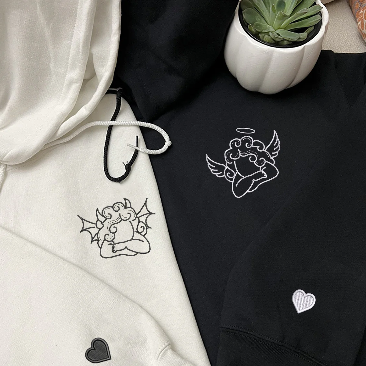 Custom Embroidered Cute Angel and Devil Matching Hoodies for Couples - Image 2