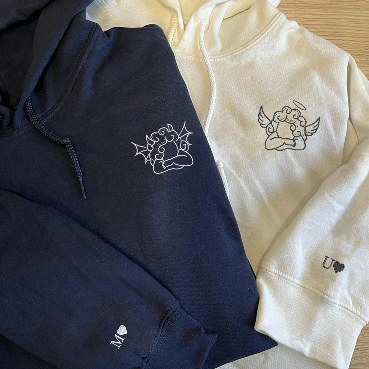 Custom Embroidered Cute Angel and Devil Matching Hoodies for Couples - Image 5