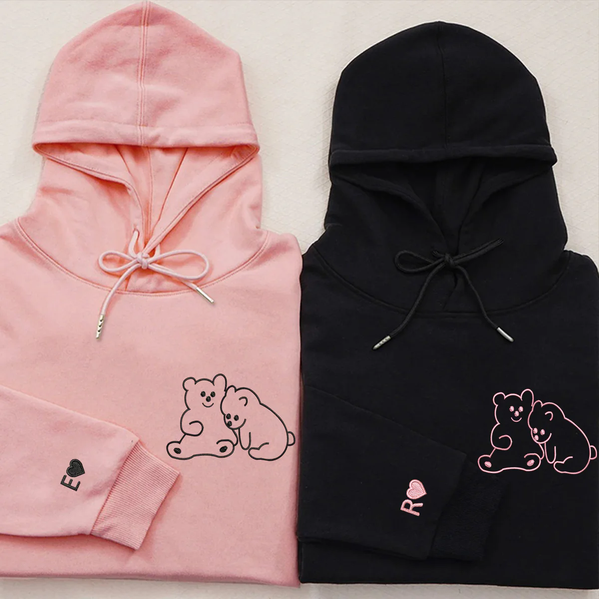 Custom Embroidered Cute Bear Love Matching Hoodies for Couples - Image 3