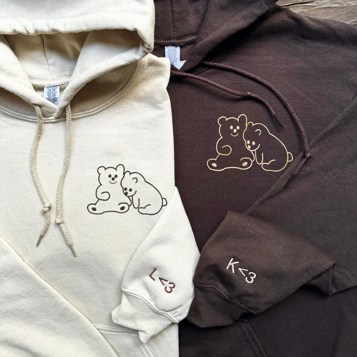 Custom Embroidered Cute Bear Love Matching Hoodies for Couples - Image 5