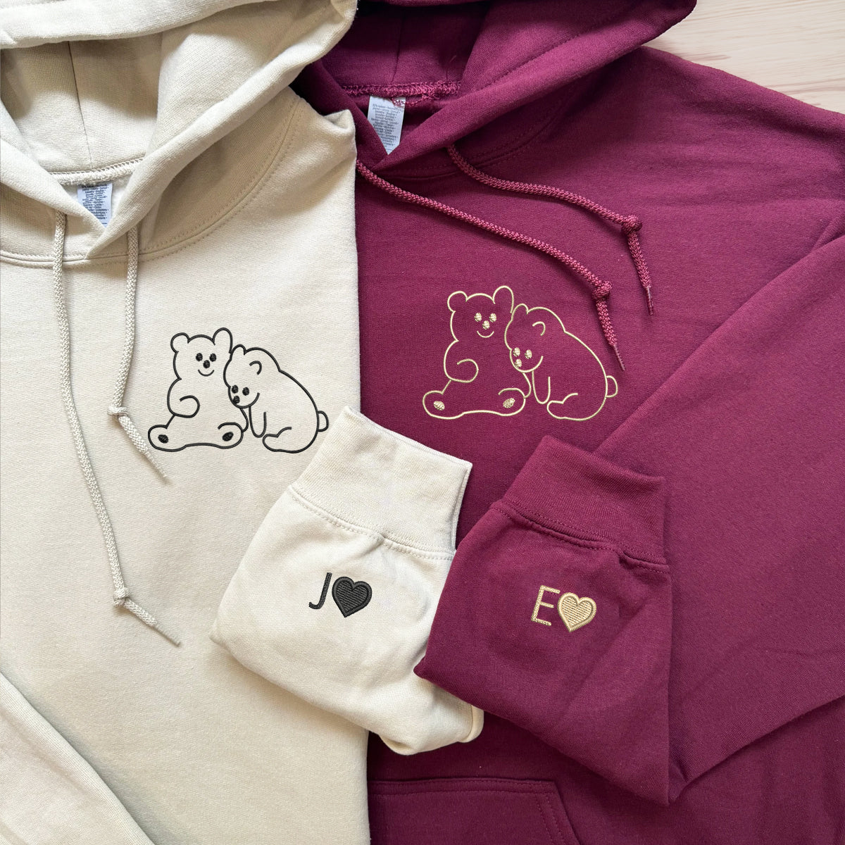 Custom Embroidered Cute Bear Love Matching Hoodies for Couples - Image 6
