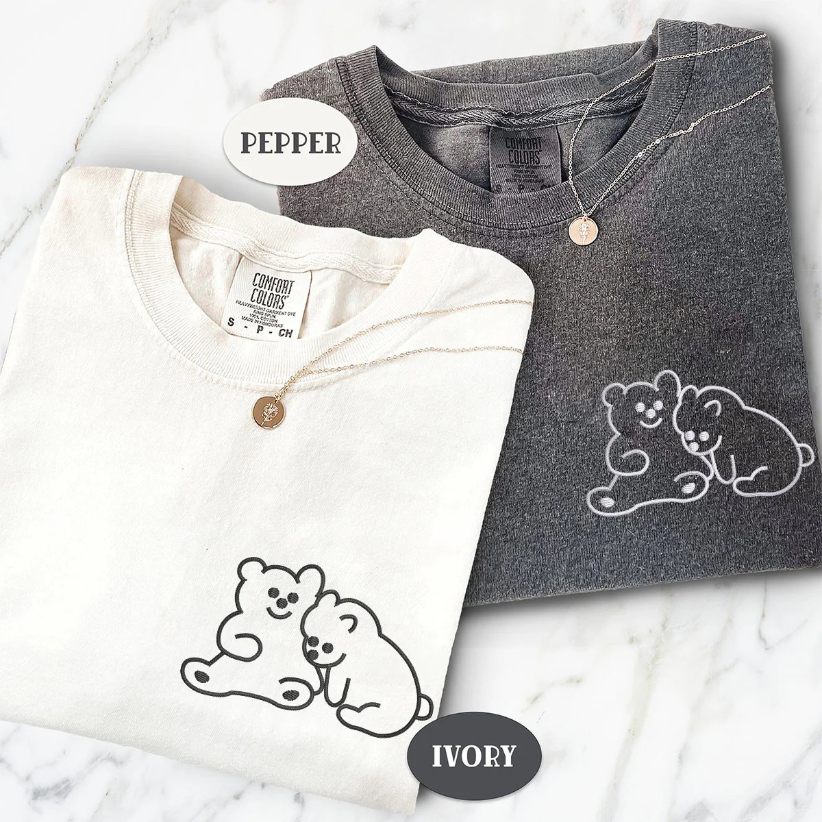 Custom Embroidered Cute Bear Love Matching T-shirts for Couples - Image 4