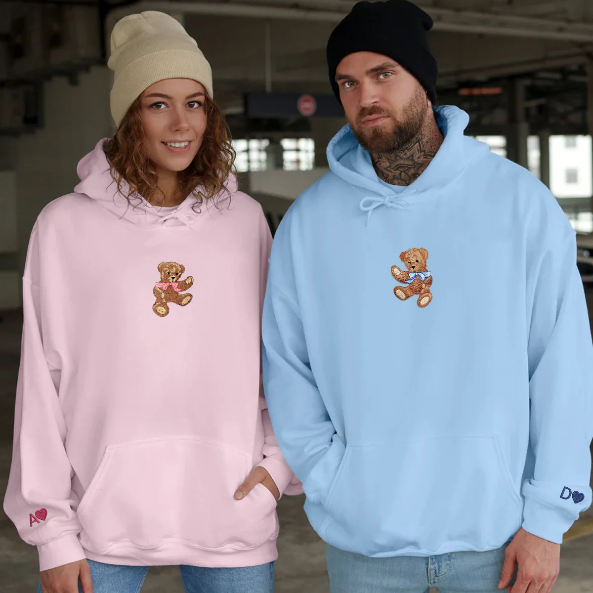 Custom Embroidered Cute Bear Matching Hoodies for Couples - Image 7