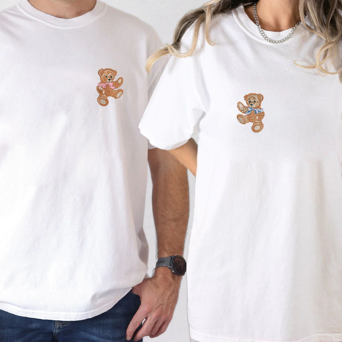 Custom Embroidered Cute Bear Matching T-shirts for Couples - Image 6