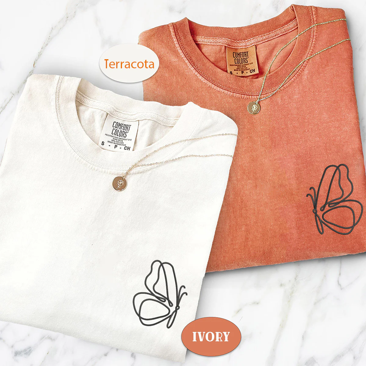 Custom Embroidered Cute Butterfly Matching T-shirts for Couples - Image 2