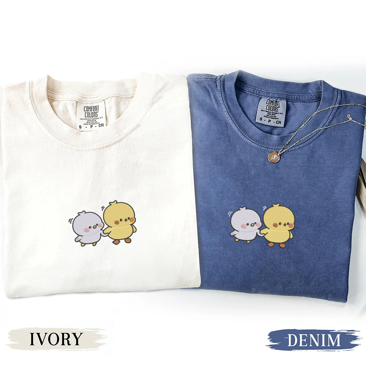 Custom Embroidered Cute Cartoon Chick Matching T-shirts for Couples - Image 3