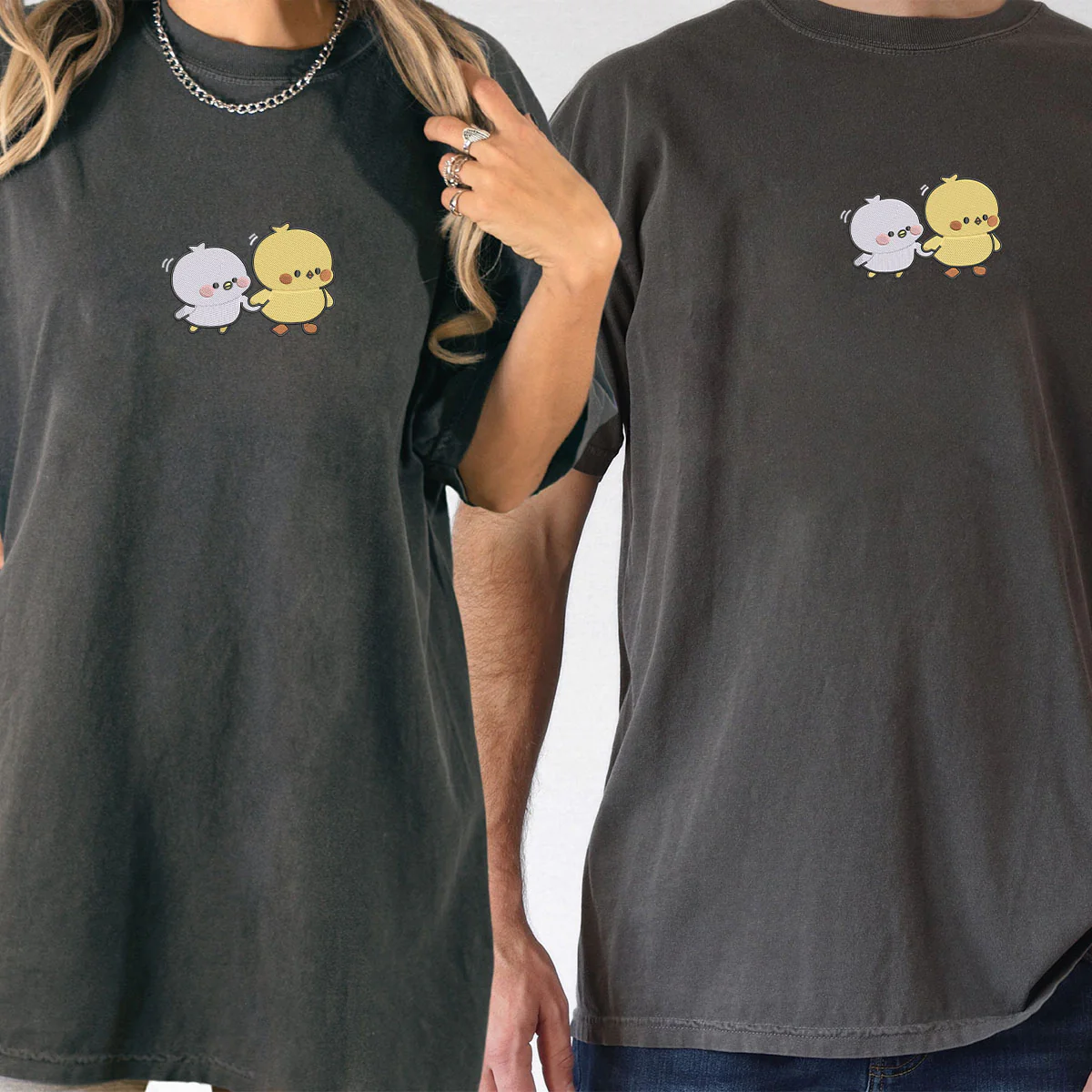 Custom Embroidered Cute Cartoon Chick Matching T-shirts for Couples - Image 6