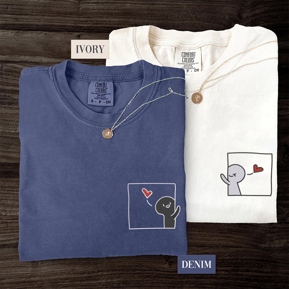 Custom Embroidered Cute Cartoon Matching T-shirts for Couples - Image 2