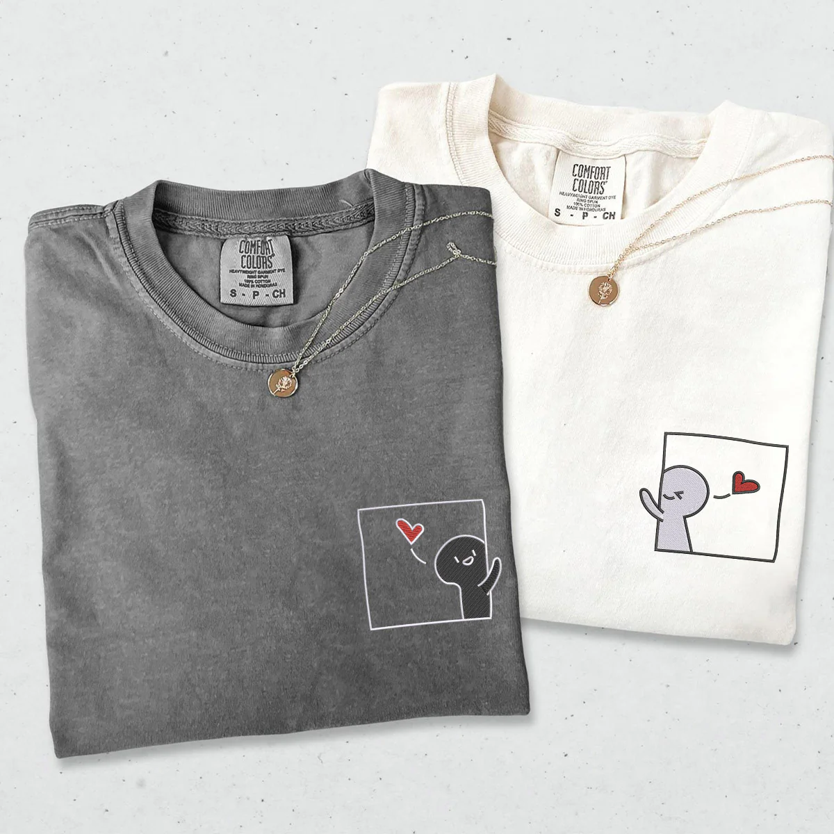 Custom Embroidered Cute Cartoon Matching T-shirts for Couples - Image 3