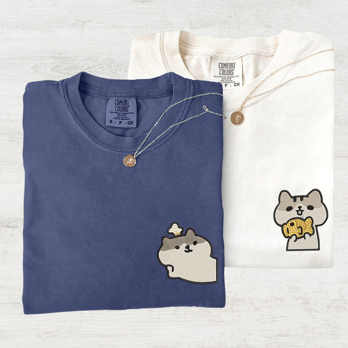 Custom Embroidered Cute Cat Matching T-shirts for Couples - Image 2
