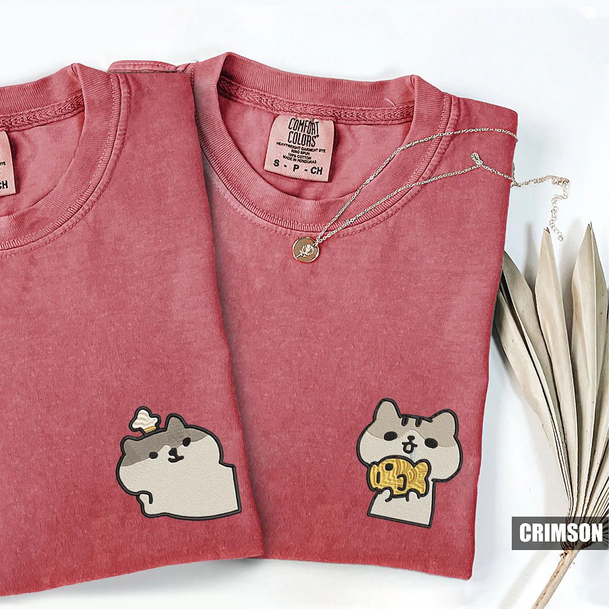 Custom Embroidered Cute Cat Matching T-shirts for Couples - Image 3