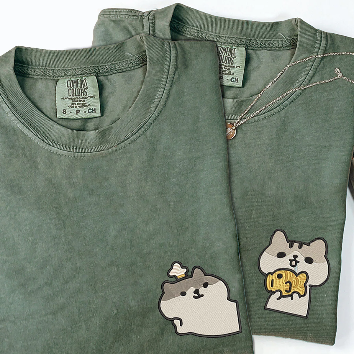 Custom Embroidered Cute Cat Matching T-shirts for Couples - Image 4