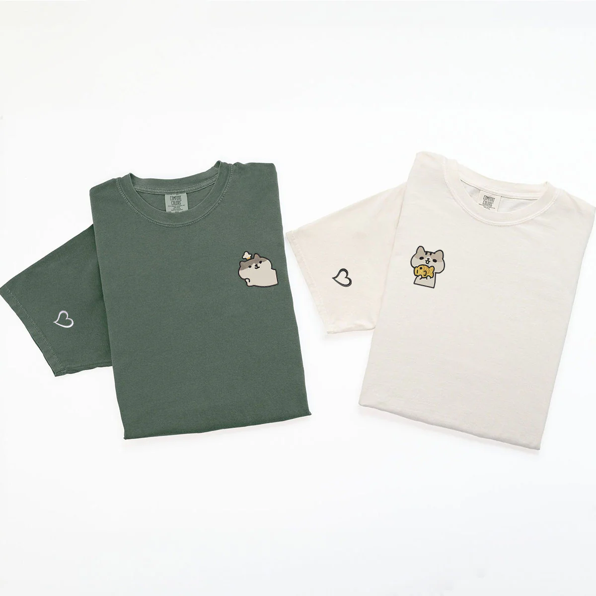 Custom Embroidered Cute Cat Matching T-shirts for Couples - Image 5