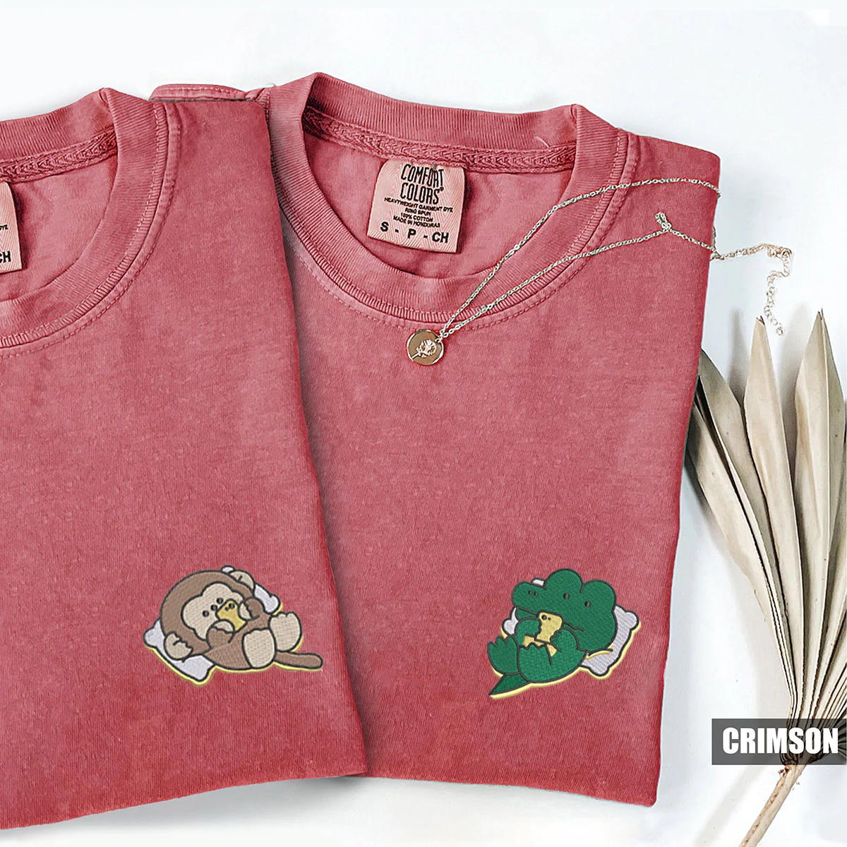 Custom Embroidered Cute Crocodile x Monkey Matching T-shirts for Couples - Image 3