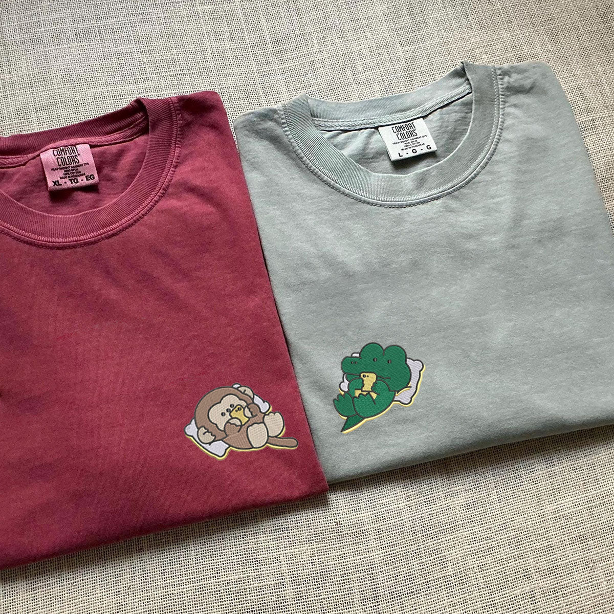 Custom Embroidered Cute Crocodile x Monkey Matching T-shirts for Couples - Image 4