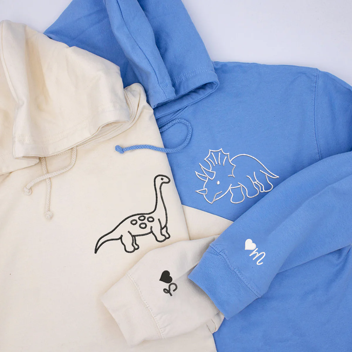 Custom Embroidered Cute Dinosaur Matching Hoodies for Couples - Image 2