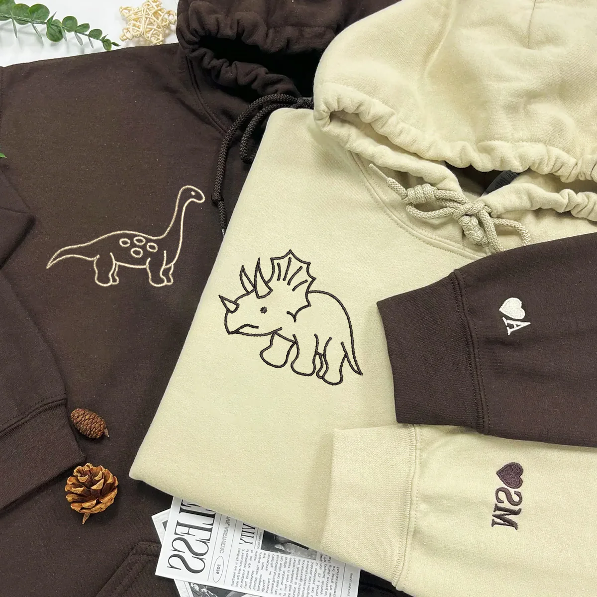 Custom Embroidered Cute Dinosaur Matching Hoodies for Couples - Image 3