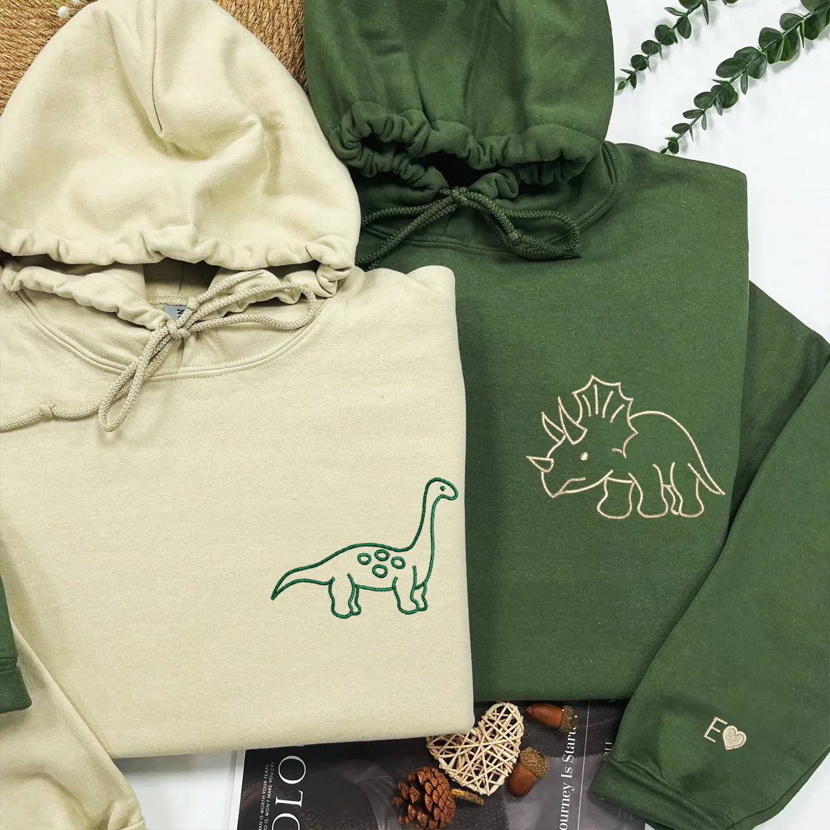 Custom Embroidered Cute Dinosaur Matching Hoodies for Couples - Image 5